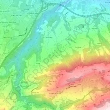 Topografisk kort Untereggen, højde, terræn