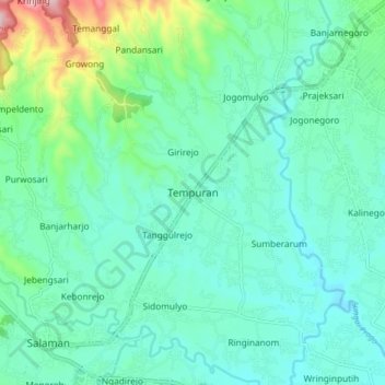 Topografisk kort Tempuran, højde, terræn