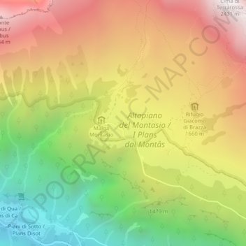 Topografisk kort Casere Pecol, højde, terræn