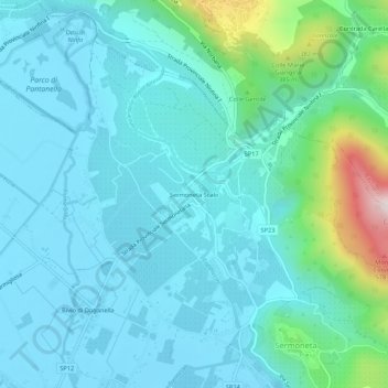 Topografisk kort Sermoneta Scalo, højde, terræn