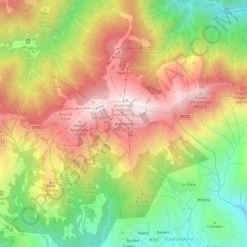 Topografisk kort Bielmonte, højde, terræn