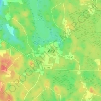 Topografisk kort Dädesjö, højde, terræn