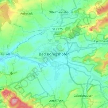 Topografisk kort Bad Königshofen, højde, terræn