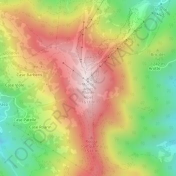 Topografisk kort Monte Alpet, højde, terræn