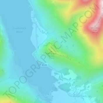 Topografisk kort Rannerdale Knotts, højde, terræn