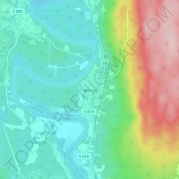 Topografisk kort Mjönäs, højde, terræn