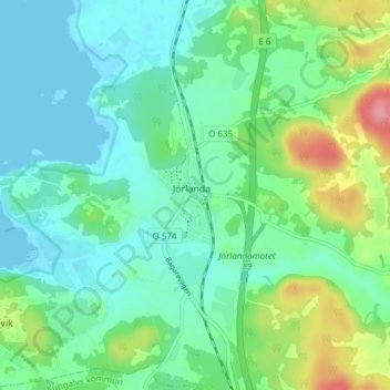 Topografisk kort Jörlanda, højde, terræn
