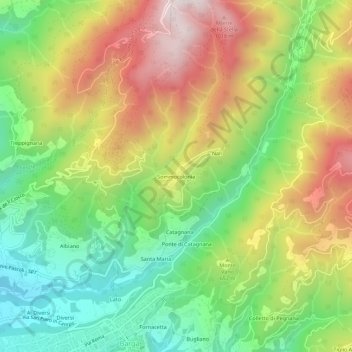 Topografisk kort Sommocolonia, højde, terræn