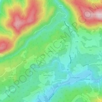 Topografisk kort Köttern, højde, terræn