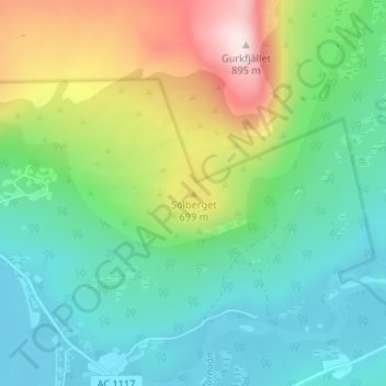 Topografisk kort Solberget, højde, terræn