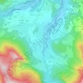 Topografisk kort Unterschönau, højde, terræn