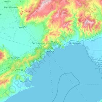 Topografisk kort Kavala, højde, terræn