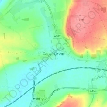 Topografisk kort Carlton Scroop, højde, terræn