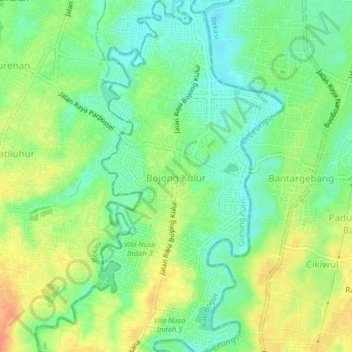 Topografisk kort Bojong Kulur, højde, terræn