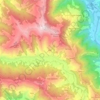 Topografisk kort Valle, højde, terræn