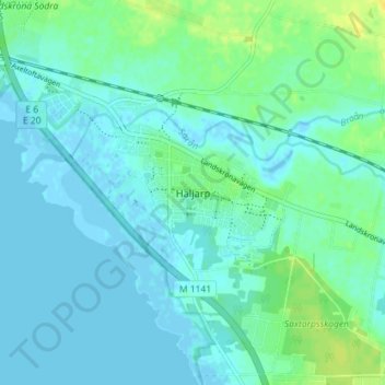 Topografisk kort Häljarp, højde, terræn