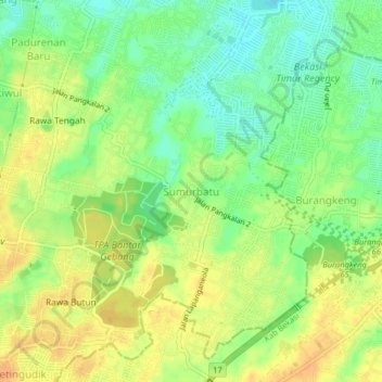 Topografisk kort Sumurbatu, højde, terræn