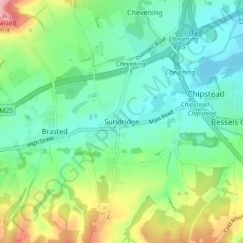 Topografisk kort Sundridge, højde, terræn
