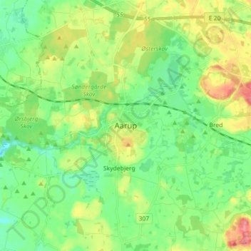 Topografisk kort Aarup, højde, terræn