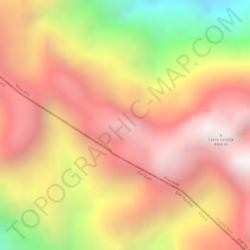 Topografisk kort Cordillera Occidental, højde, terræn