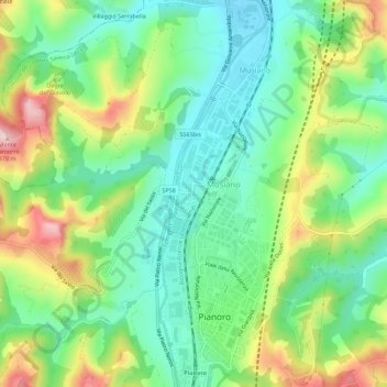 Topografisk kort Pian di Macina, højde, terræn