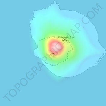 Topografisk kort Krakatoa, højde, terræn