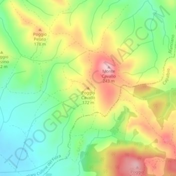 Topografisk kort Poggio Cavallo, højde, terræn