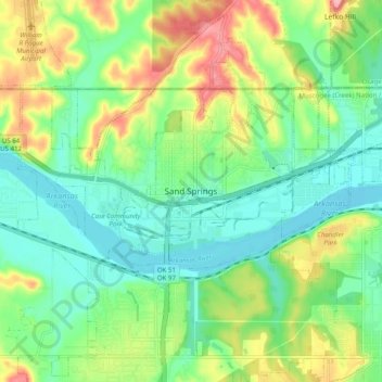 Topografisk kort Sand Springs, højde, terræn