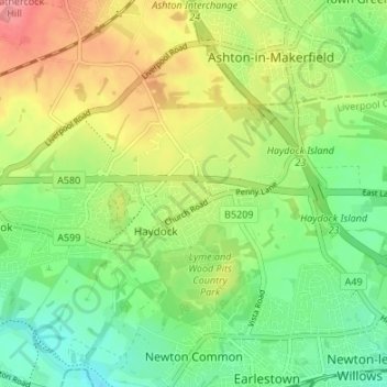 Topografisk kort New Boston, højde, terræn
