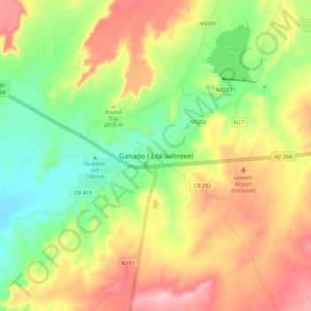 Topografisk kort Ganado, højde, terræn