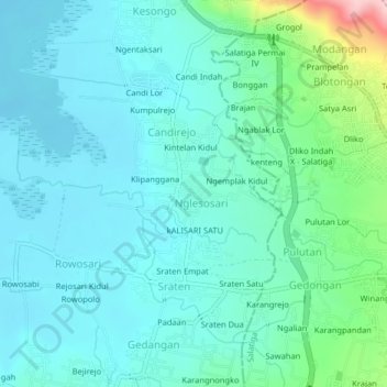 Topografisk kort Jombor, højde, terræn