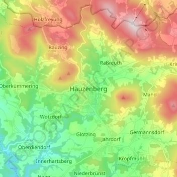 Topografisk kort Hauzenberg, højde, terræn