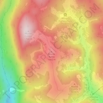 Topografisk kort Monte Baldo, højde, terræn