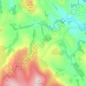 Topografisk kort Lettaford, højde, terræn