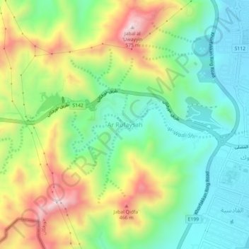 Topografisk kort Ar Rufaysah, højde, terræn