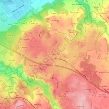 Topografisk kort Niederwil SG, højde, terræn
