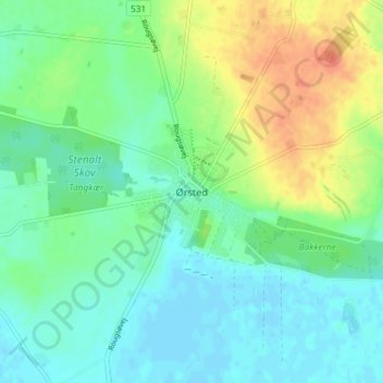 Topografisk kort Ørsted, højde, terræn