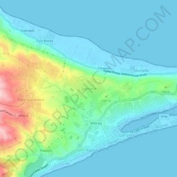 Topografisk kort Sperone, højde, terræn