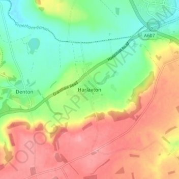Topografisk kort Harlaxton, højde, terræn