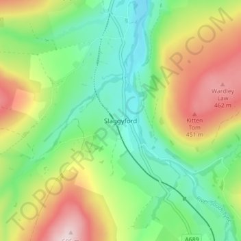 Topografisk kort Slaggyford, højde, terræn
