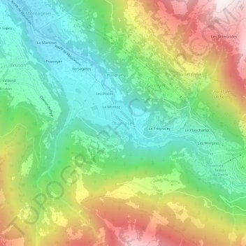 Topografisk kort Champsec, højde, terræn