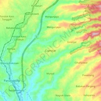 Topografisk kort Ciambar, højde, terræn