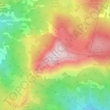 Topografisk kort Monte Ragola, højde, terræn