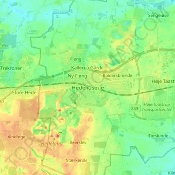 Topografisk kort Hedehusene, højde, terræn