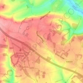 Topografisk kort Lambourn Woodlands, højde, terræn