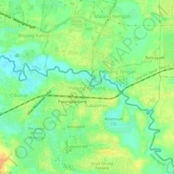 Topografisk kort Parung Panjang, højde, terræn