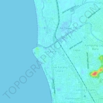 Topografisk kort ulak karang, højde, terræn