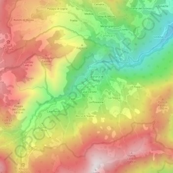 Topografisk kort Fellicarolo, højde, terræn