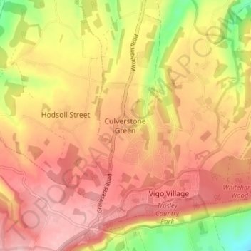 Topografisk kort Culverstone Green, højde, terræn