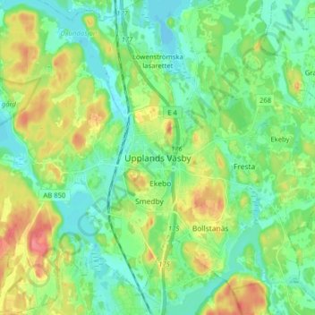 Topografisk kort Upplands Väsby, højde, terræn